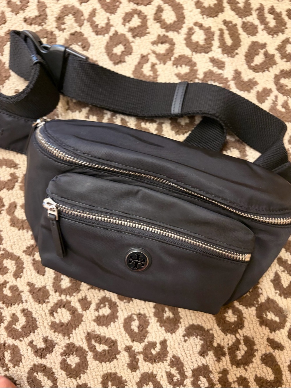Tory Burch belt bag nylon  bag zip closure logo accent gold black